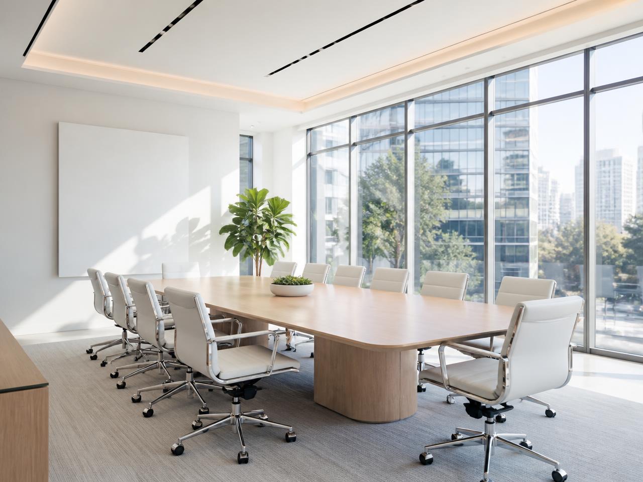 Bright modern boardroom prepared for a confidential meeting