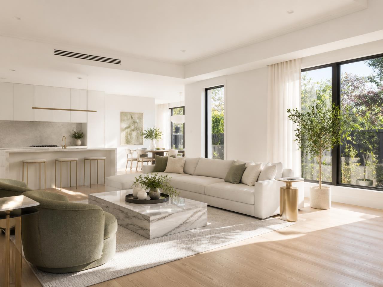 Bright contemporary Melbourne living space in morning light